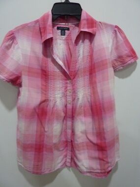 Tommy Hilfiger COTTON  Ruffle Button Front  Blouse BOHO PINK SIZE S